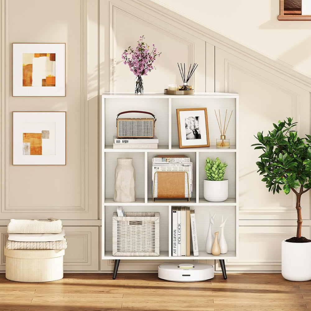 Giantex 7-Cube Bookcase, 3-Tier Modern Bookshelf with 4 Metal Legs, 31.5"...