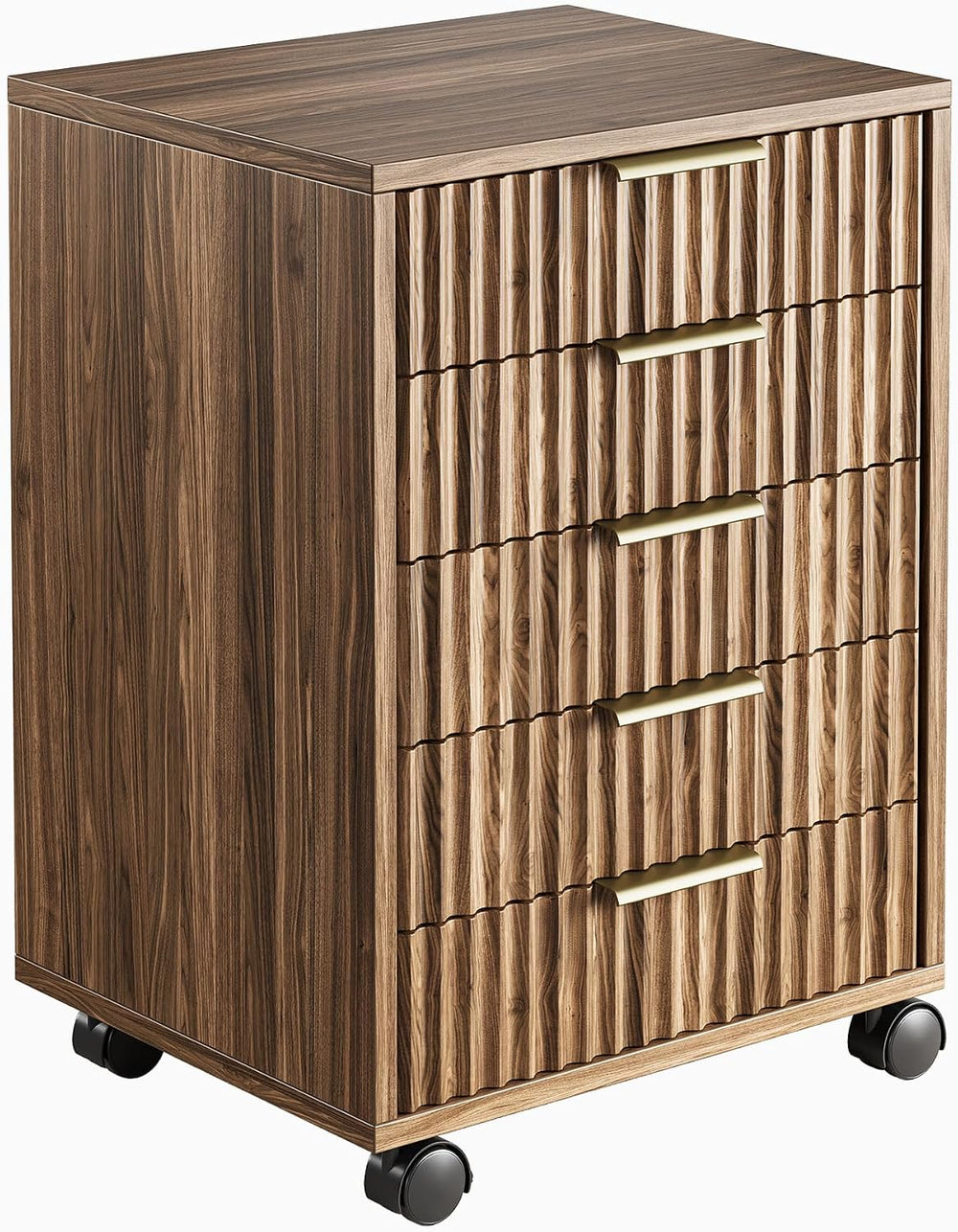 5 Drawer Chest, Under Desk Storage Wood Drawers with Wheels, Fluted File Cabi...