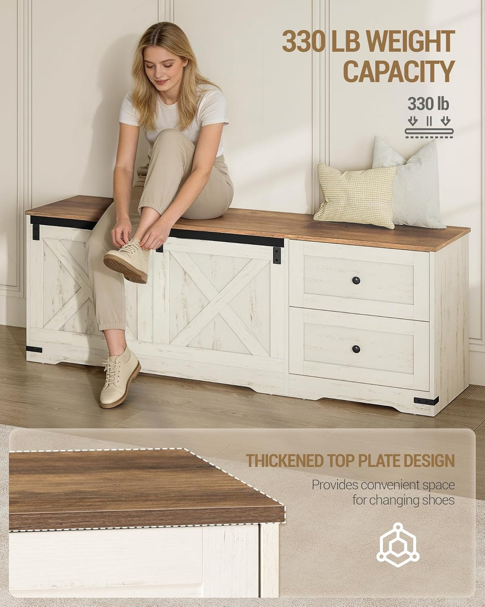 Hzuaneri Storage Chest, 58" Extra Large Storage Bench with Double Drawer...