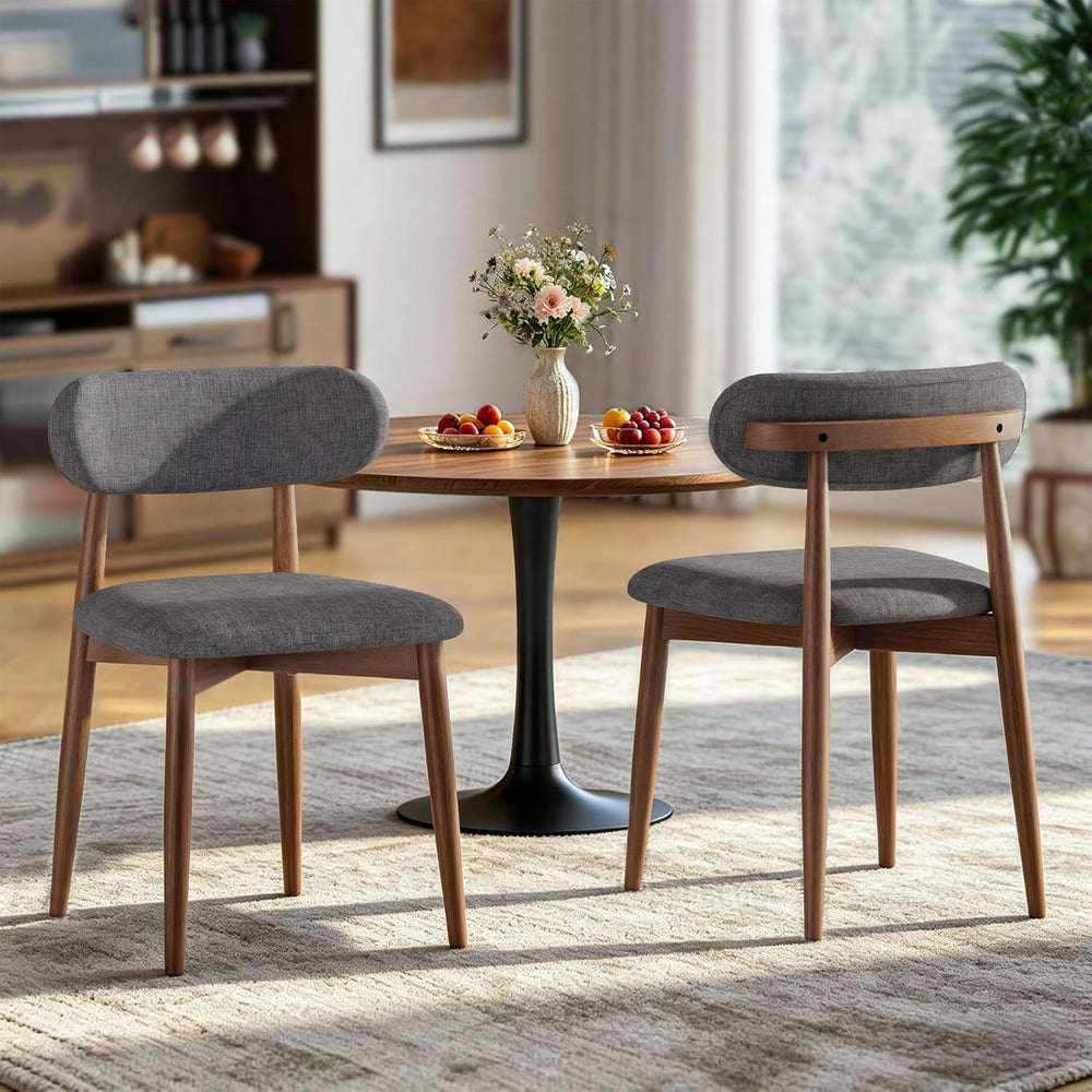 Solid Wood Dining Chairs Set of 2, Mid‑Century Modern Square Seat Cushion Cha...