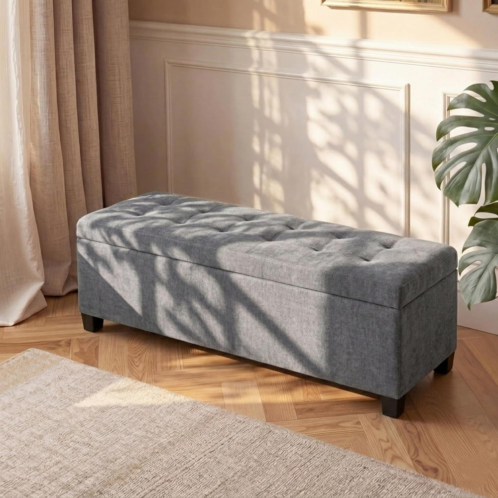 Asense Storage Ottoman Bench,42 inch Upholstered End of Bed Bench,Safety Hing...