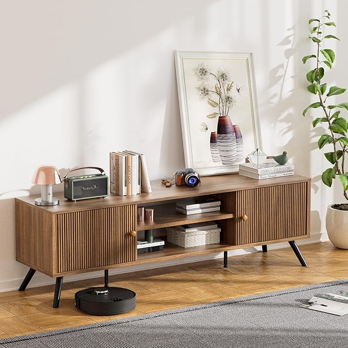 COMHOMA TV Stand for Living Room, Mid Century Modern Entertainment Center for...