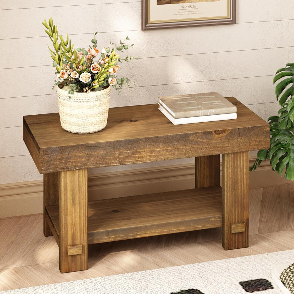 HOKYHOKY Solid Wood Entryway Bench - 31.5" Farmhouse Small Storage Bench...