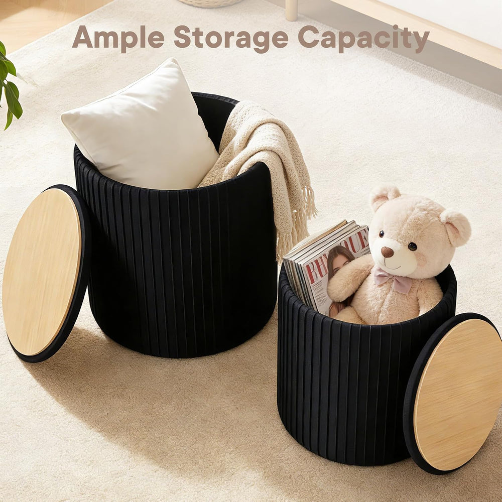 DUMOS Round Ottomans with Storage Set of 2, Vanity Stool, Foot Stool | 14.57&...