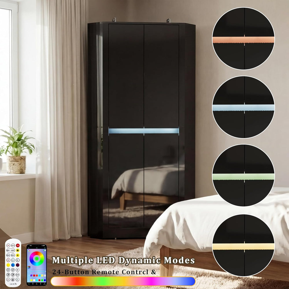 Anbuy 67'' Tall Pantry Cabinet with Led Light, Corner Pantry Cabinet ...
