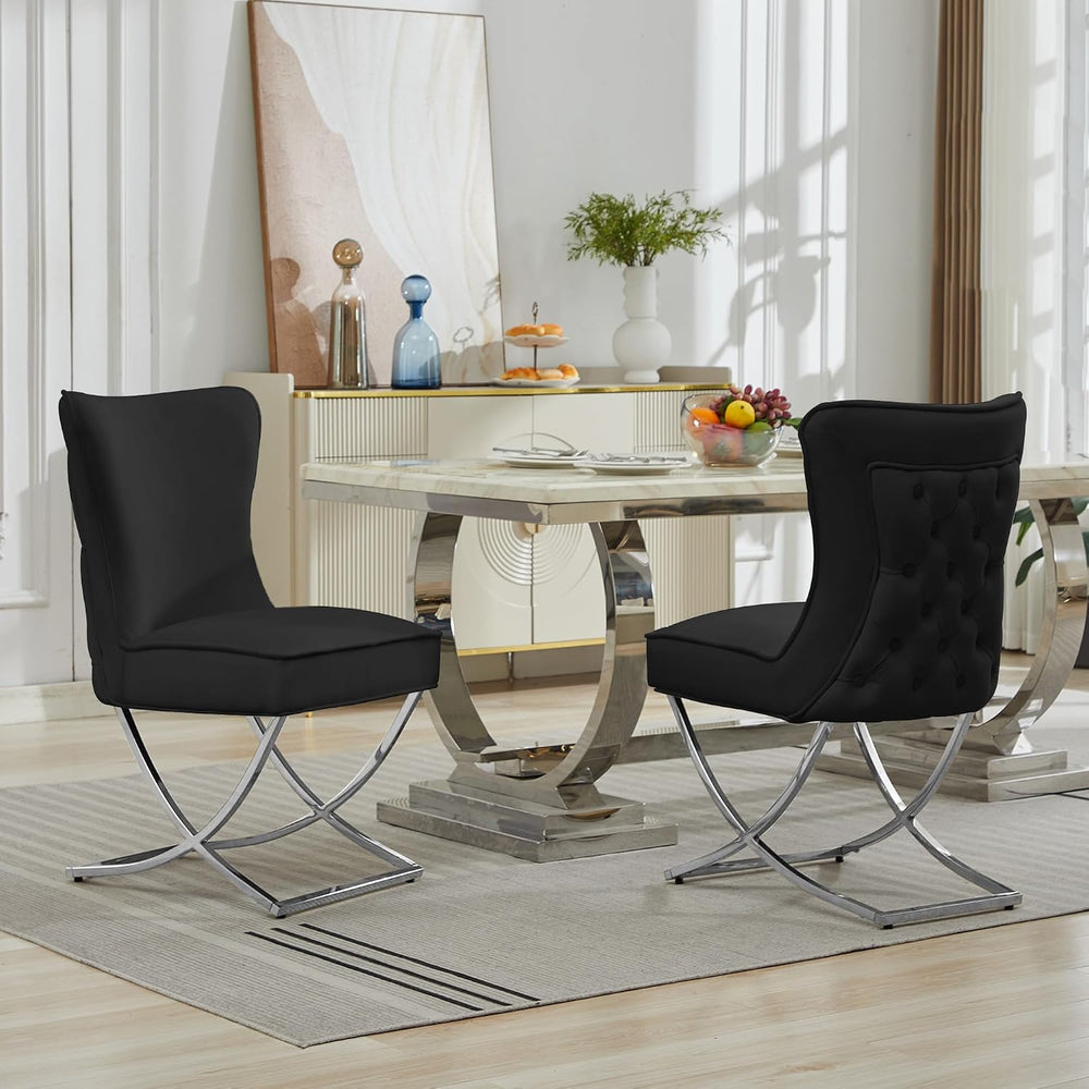 LOULENS Velvet Dining Chairs Set of 2, Sliver Metal X-Legs, Black | Elegance,...