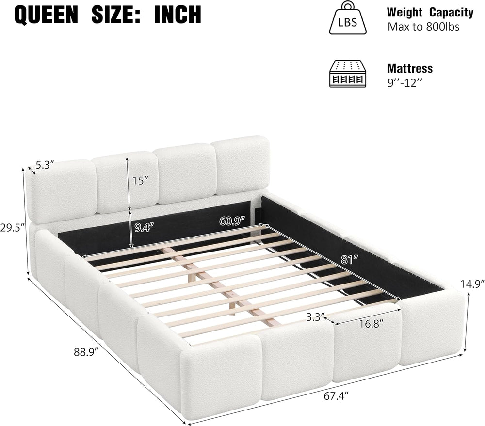 Christopher Knight Home Hazel Queen Size Platform Bed, Boucle Thick Headboard...