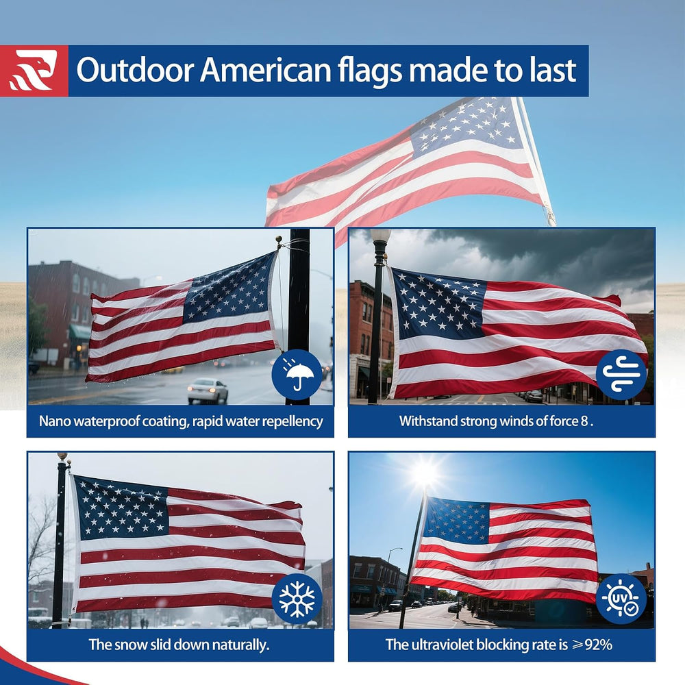 American Flag Made in USA, 3x5 FT Heavy Duty Nylon Outdoor Flag, Super Durabl...