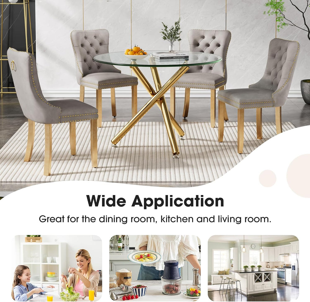 Round Glass Dining Table Set for 4, Small Kitchen Table Set for 4, 47" C...