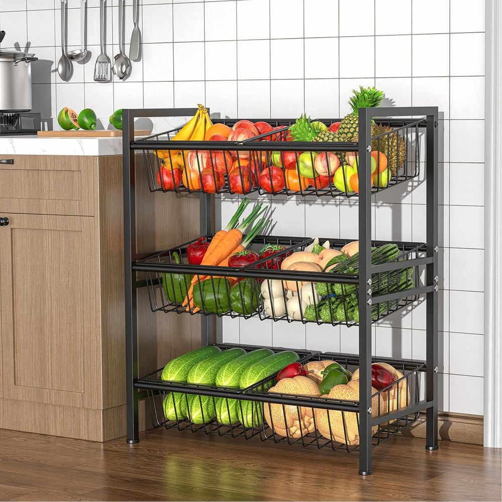 Hastatii Kitchen Storage Basket Shelf, Snack Basket Shelf, 3 Tier Fruit Veget...