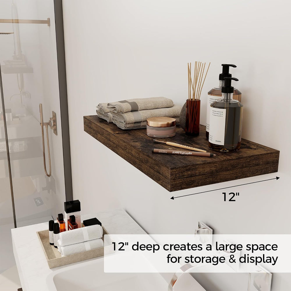 12 Inch Deep Floating Shelves, 24 x 12 Floating Shelf for Books, Rustic Wood ...