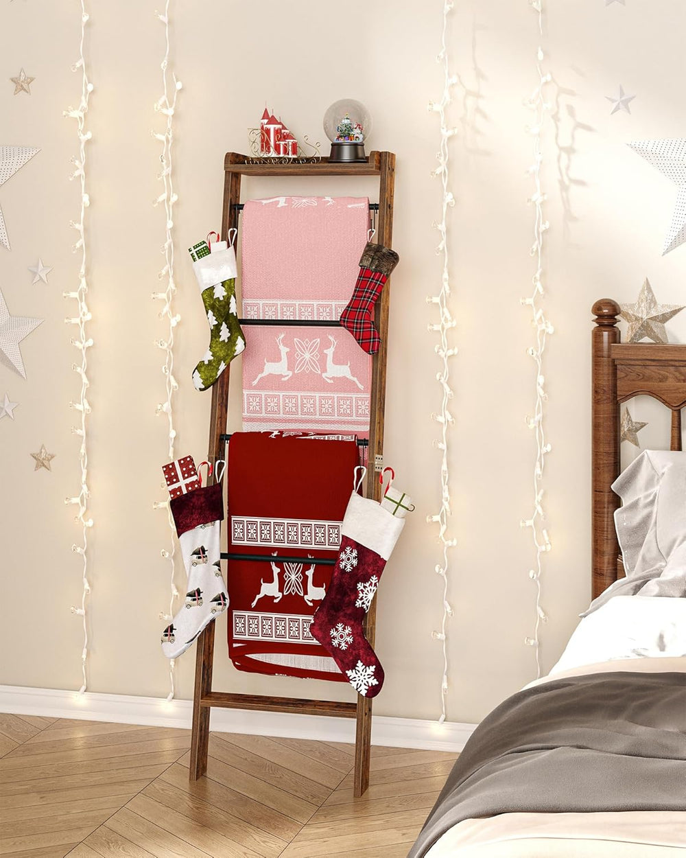 Hzuaneri Blanket Ladder Shelf, Decorative Quilt Rack, 6-Tier Farmhouse Ladder...