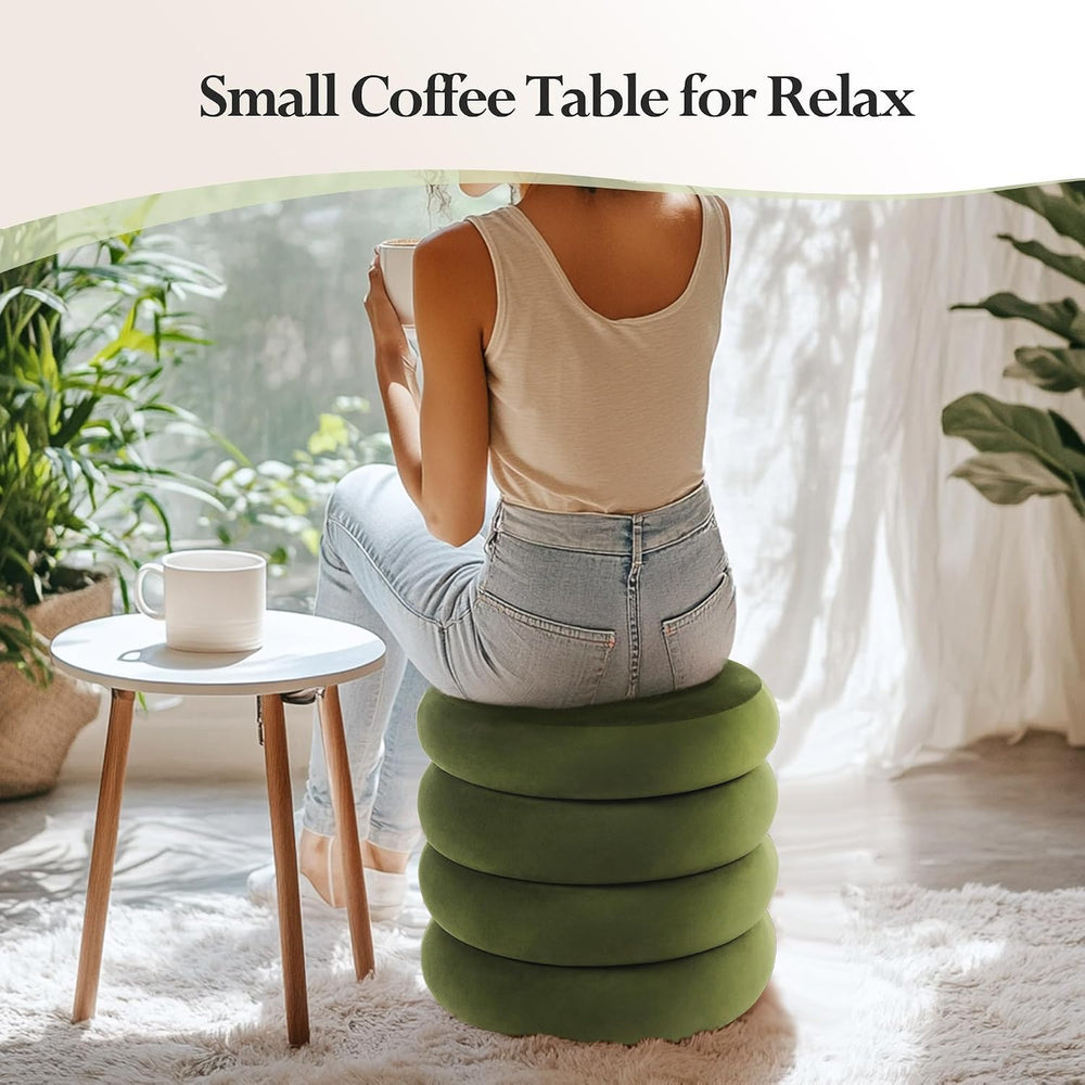 19.5 Inch Round Storage Ottoman, Modern Velvet Ottoman Coffee Table with Remo...