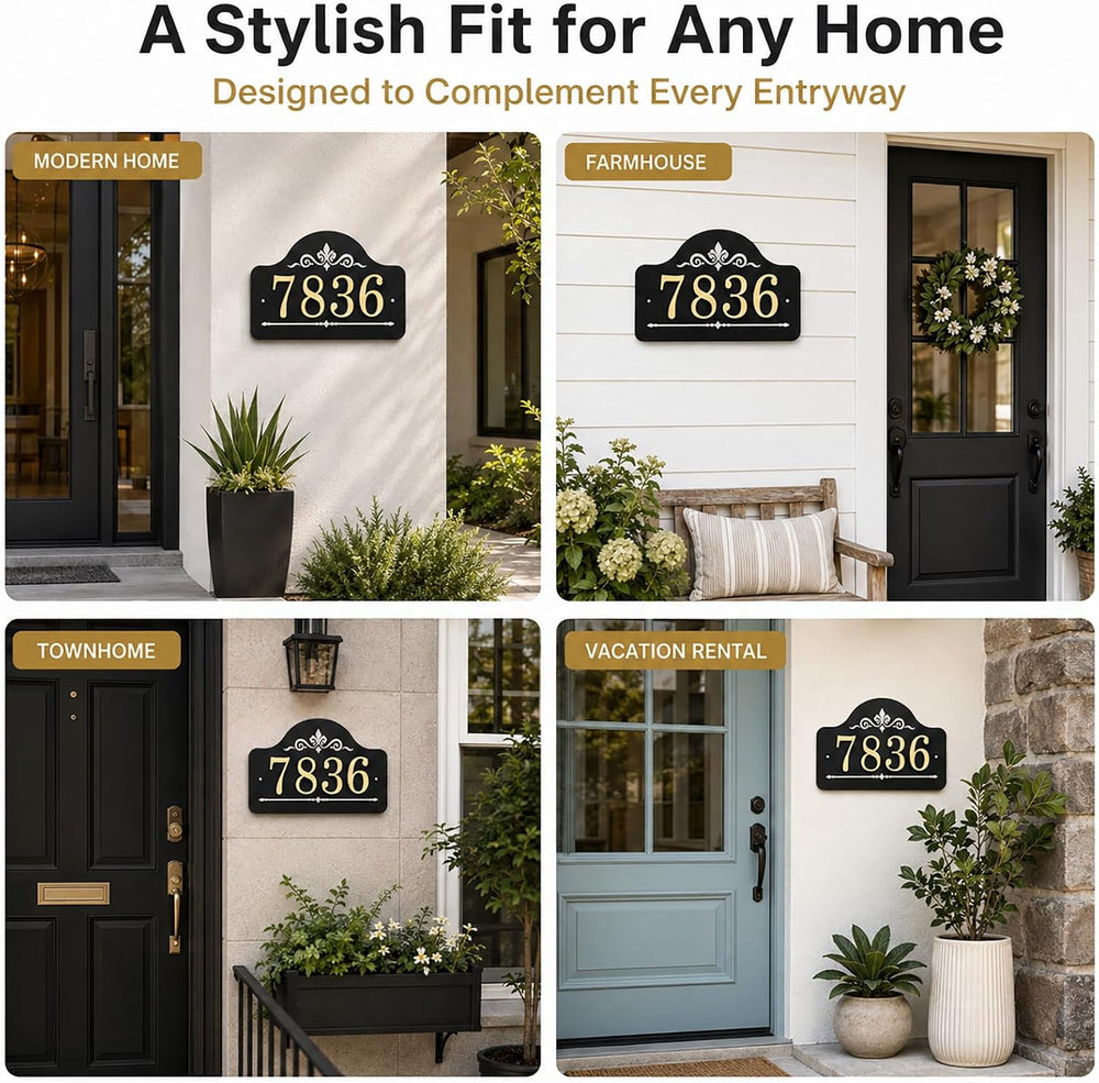Metal House Number Sign with Mirror Gold Numbers, DIY Address Plaque