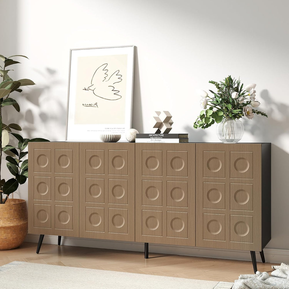 Sideboard Buffet Cabinet with Storage: 63" Black and Oak Mid Century Mod...
