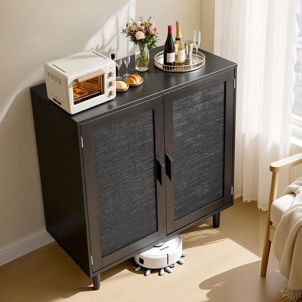 VEVOR Buffet Cabinet, Rattan Sideboard Cabinet with 2 Magnetic Doors and Adju...