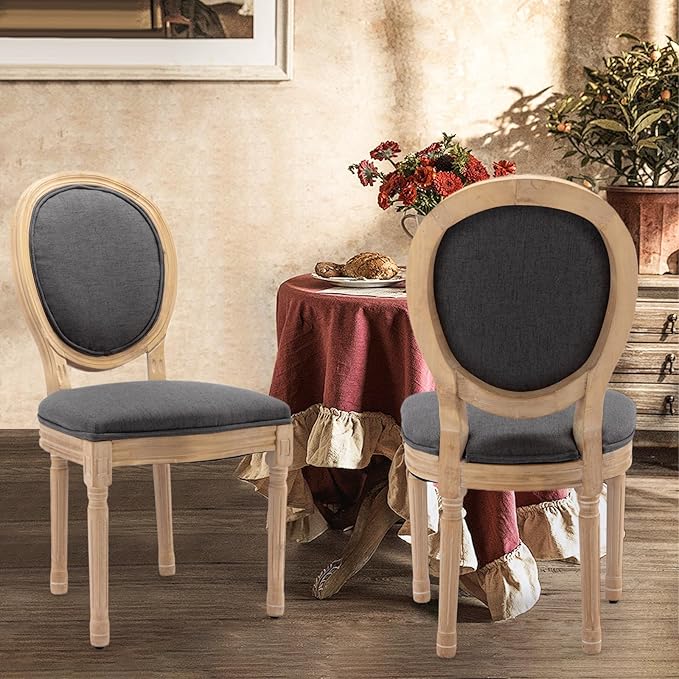 Upholstered Dining Chairs Set of 2 French Country Oval Fabric Back Kitchen Si...