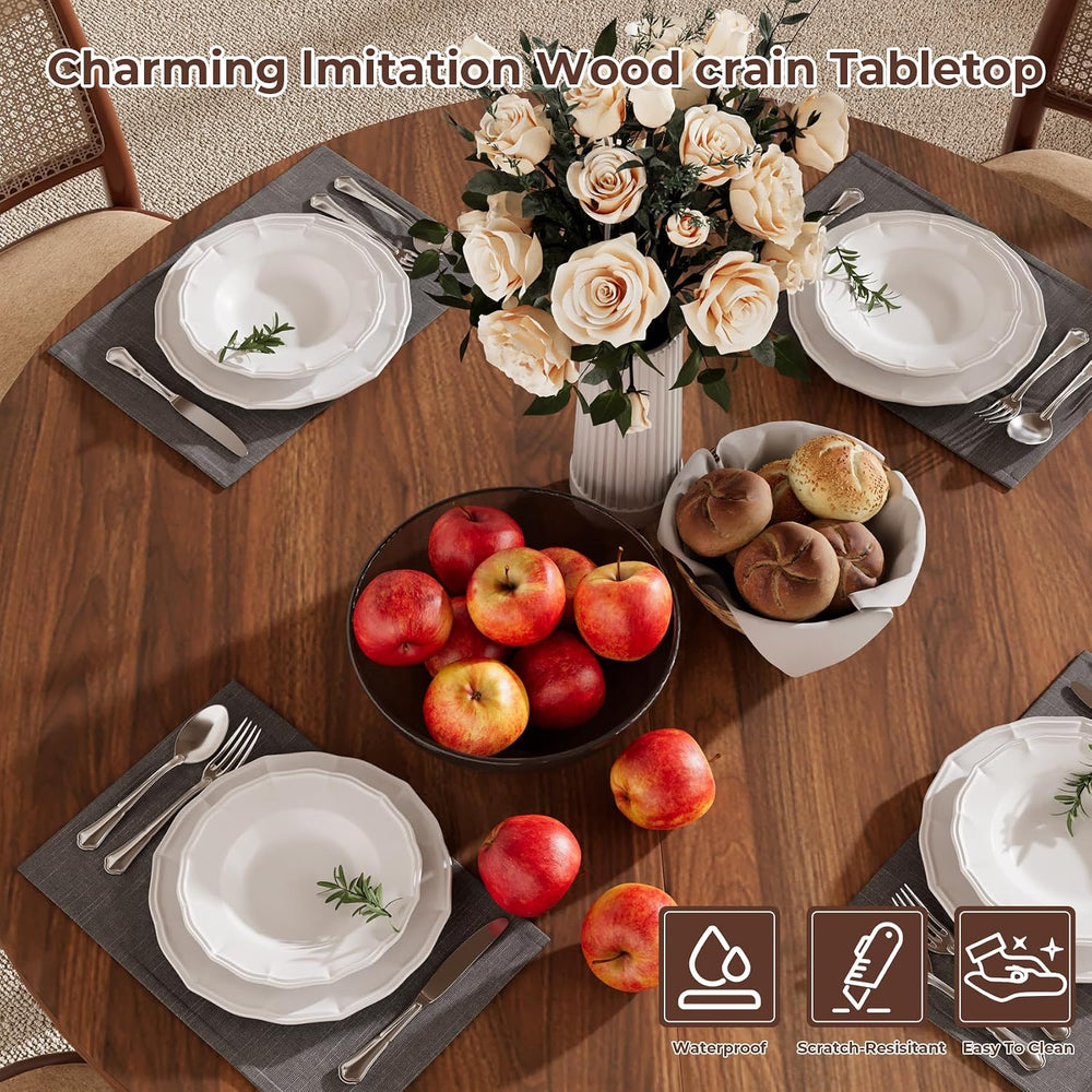 Round Dining Table for 4 People, 43.3 Inches Dining Room Table with Metal Bas...