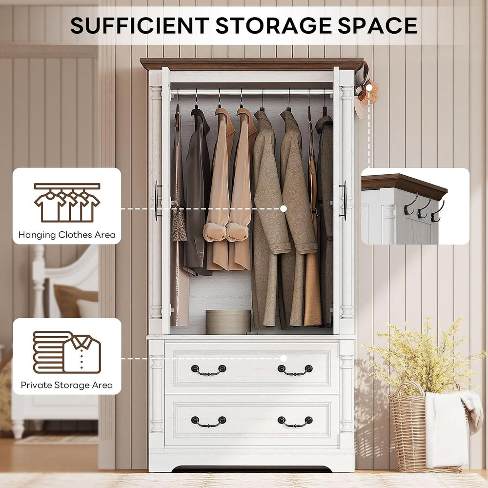 LIKIMIO Armoire Wardrobe Closet 70" with 2 Drawers for Bedroom, White | ...
