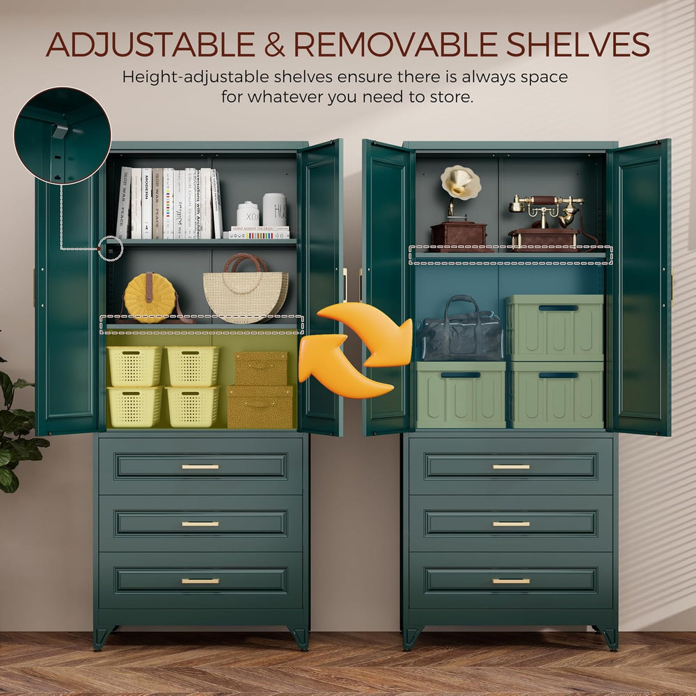 75" Tall Kitchen Pantry Cabinet, Storage Cabinet with 3 Drawers | Metal ...