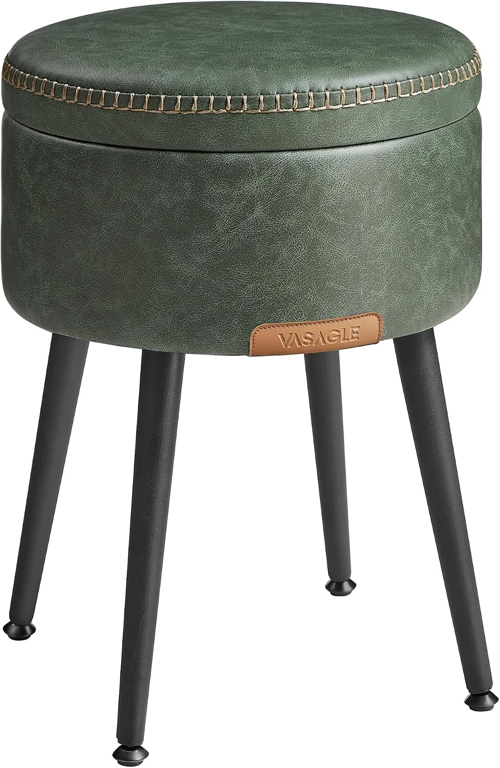 VASAGLE Storage Ottoman, Synthetic Leather Round Seat with Steel Legs | Vanit...