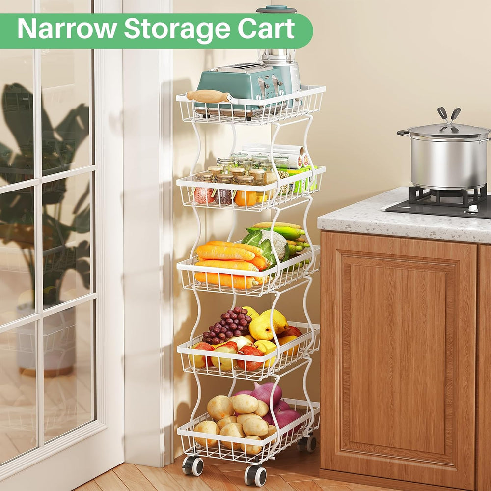 SAYZH 5-Tier Fruit Basket Stand with Vegetable Baskets for Kitchen, White | S...