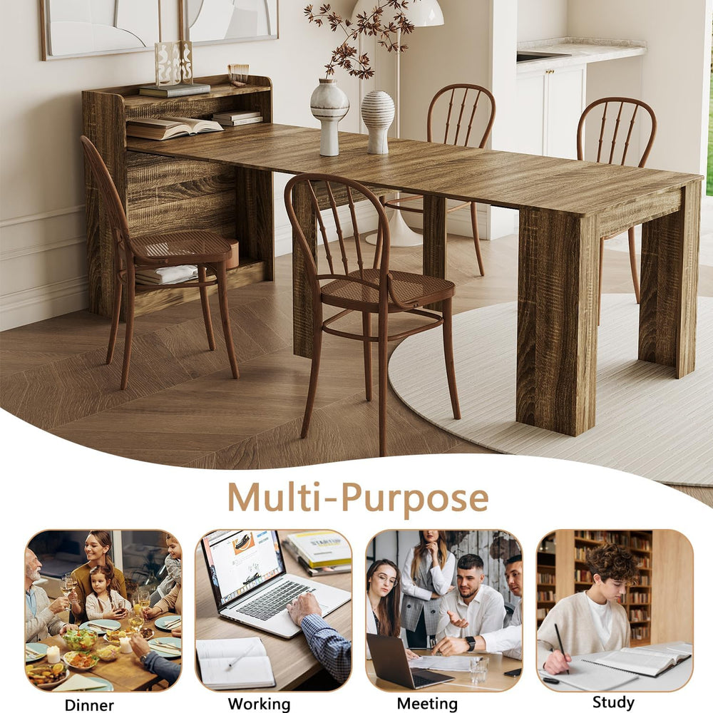 Rustic Wooden Extendable Dining Table with Storage, 20"-99" Modern ...