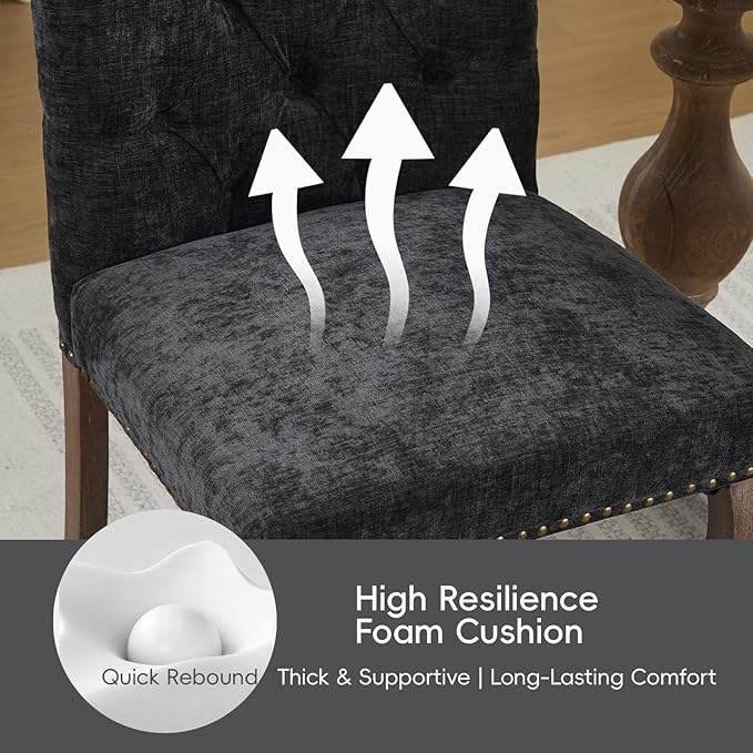 Upholstered Tufted Chenille Dining Side Chairs, Armless Nailhead Trim Chairs ...