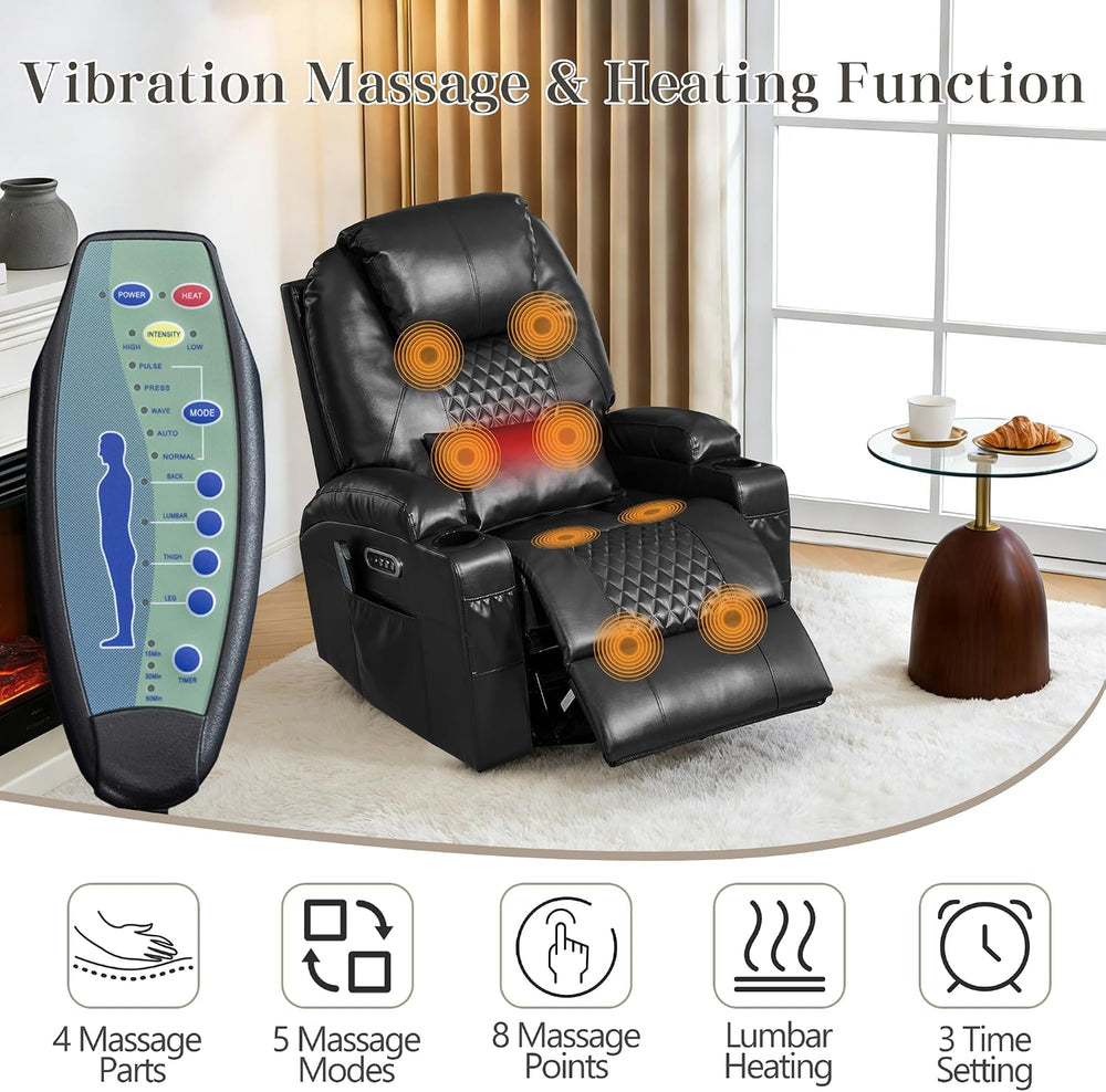 AHMED Dual Motor Power Swivel Rocker Recliner Chair, Faux Leather, Black | El...