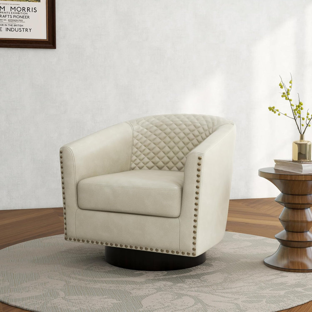 Swivel Barrel Accent Chair Set of 2, Comfy Modern Upholstered Round Faux Leat...