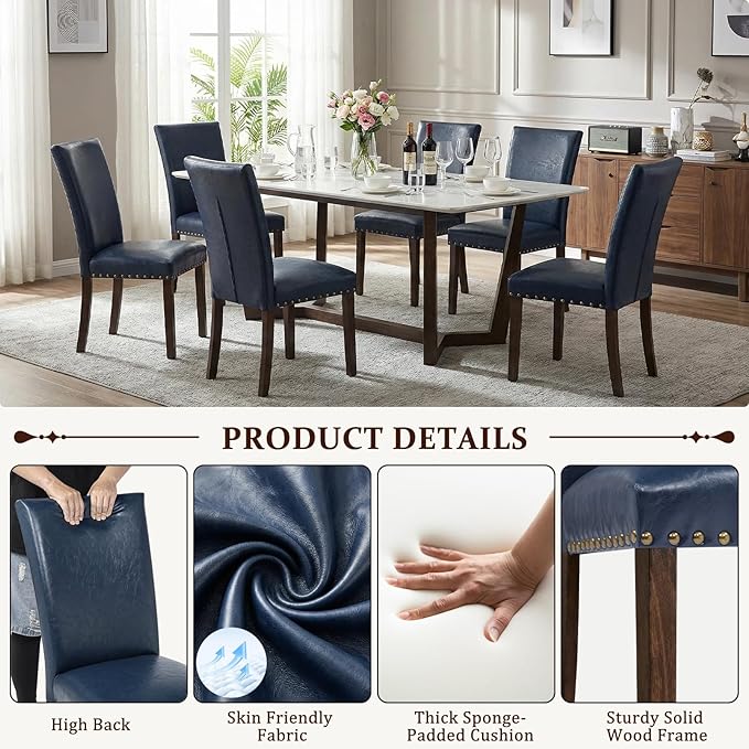 Furniliving Upholstered Dining Chairs Set of 2 - PU Leather Modern Farmhouse ...