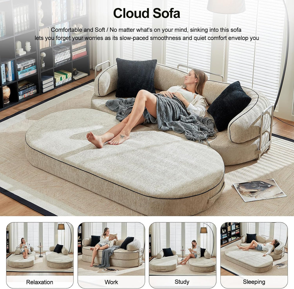 4-in-1 Folding Convertible Sofa Bed, 78 Inch Compression Oversized Corduroy U...