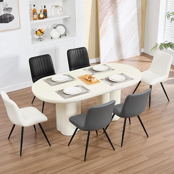 Dining Chairs Set of 8, Modern Dining Chairs with Thick Cushions, PU Leather ...