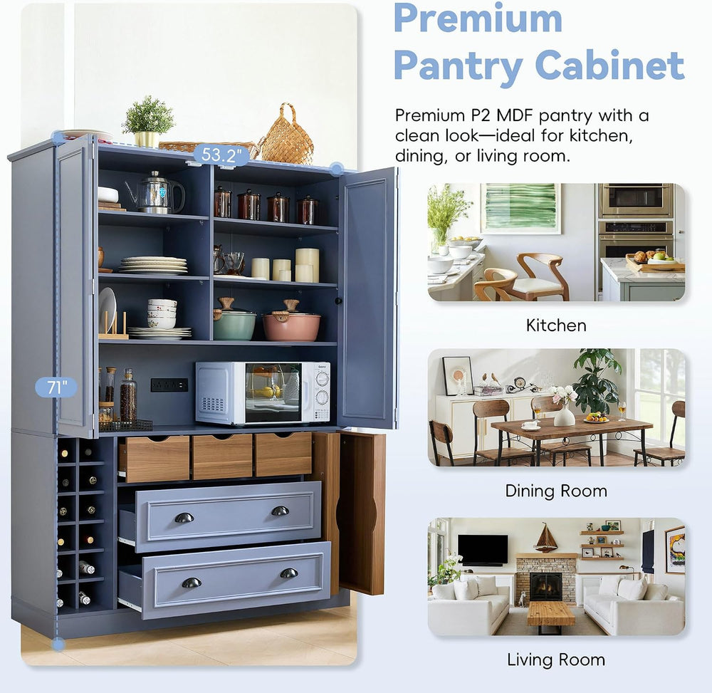 LUMISOL Farmhouse Kitchen Pantry Cabinet, 71" Tall Freestanding Storage ...