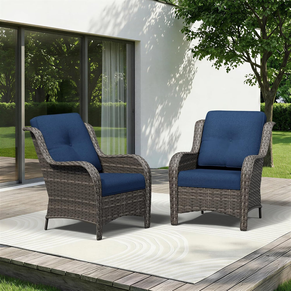 Patio Chairs Set of 2, Outdoor Wicker Patio Furniture Set with Thickened Olef...