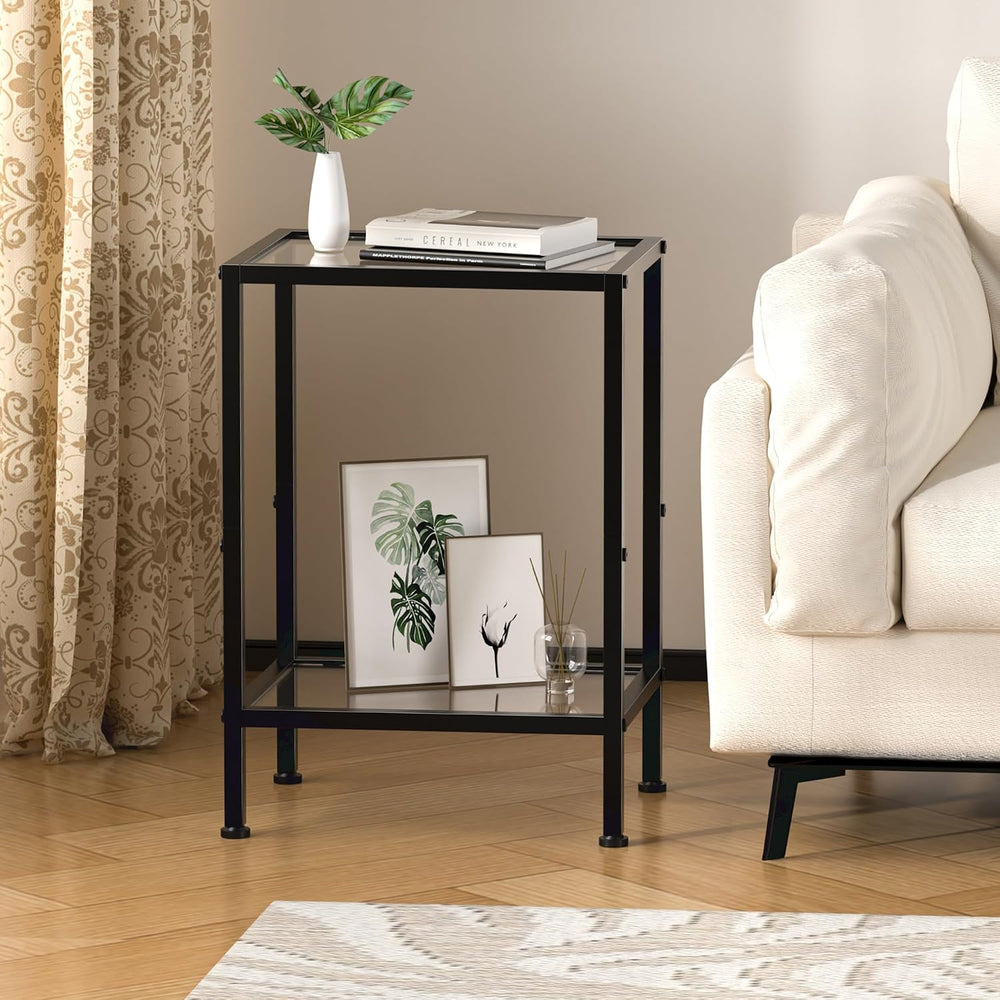 Side Tables Set of 2,Tempered Glass End Tables, 2-Tier Nightstands with Open ...