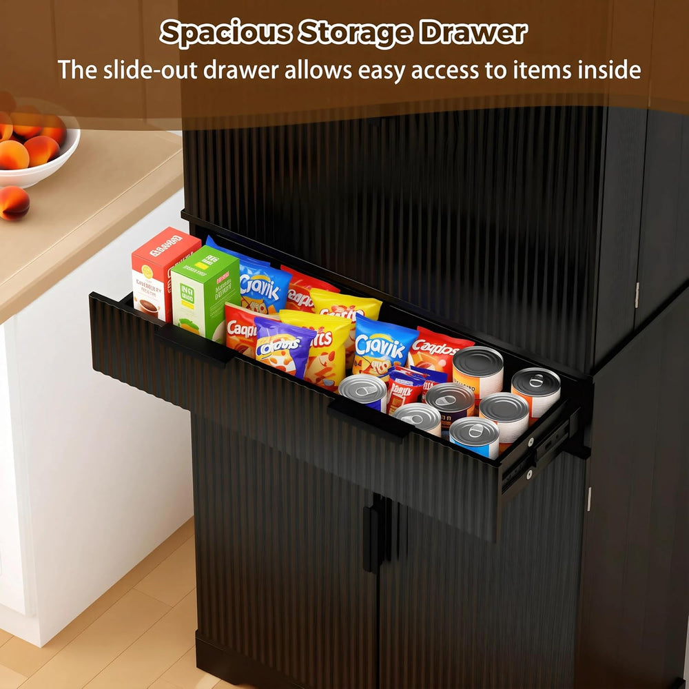 72” Kitchen Pantry Cabinet, Fluted Kitchen Cupboard with Doors and Large Draw...