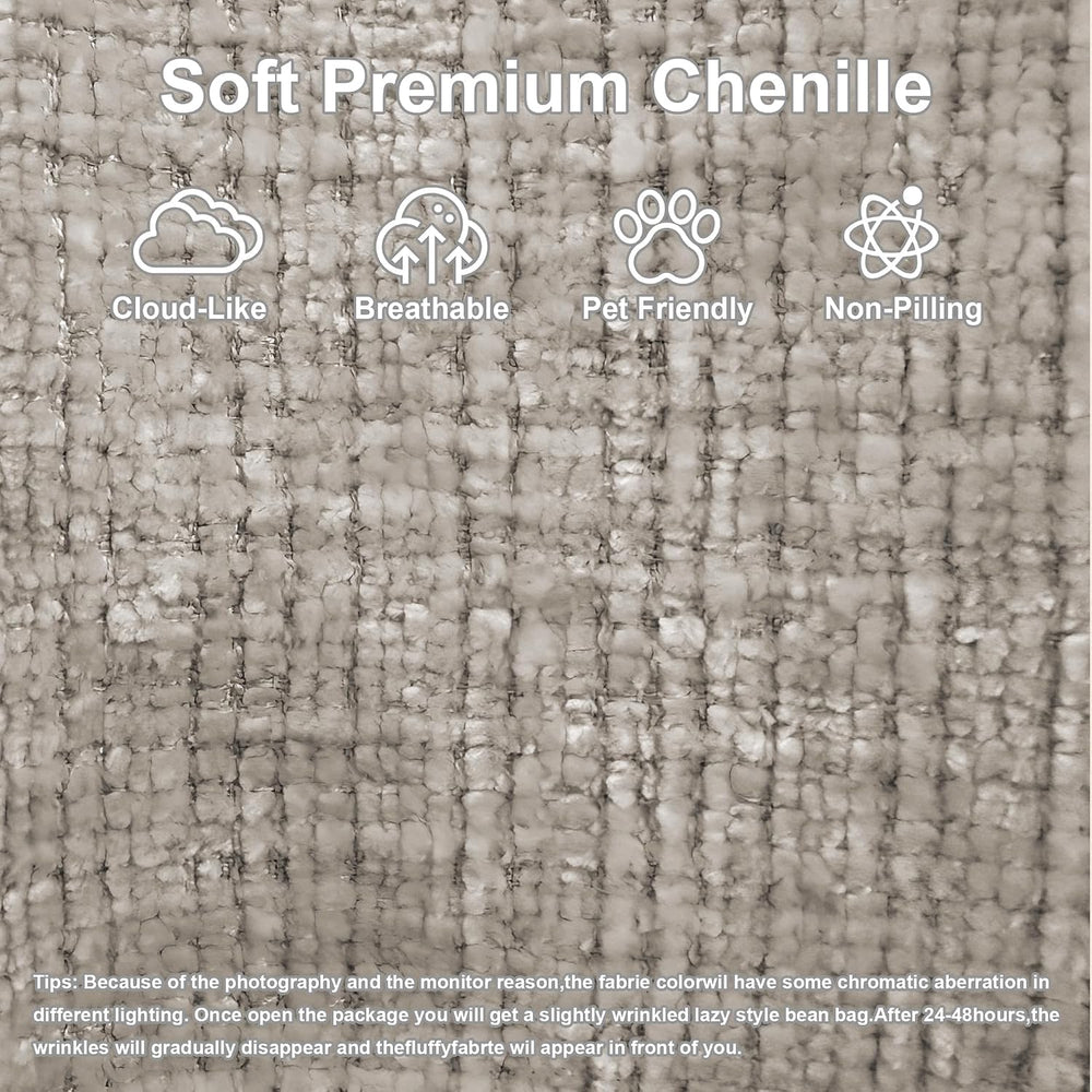 53.5" Oversized Round Chaise Lounge with Ottoman, Chenille, Beige White ...