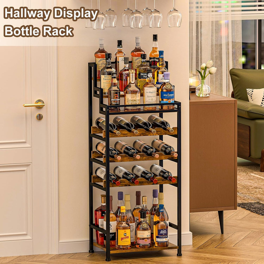 Tiered Wine Rack and Liquor Cabinet, Large Capacity Freestanding Floor Wine S...