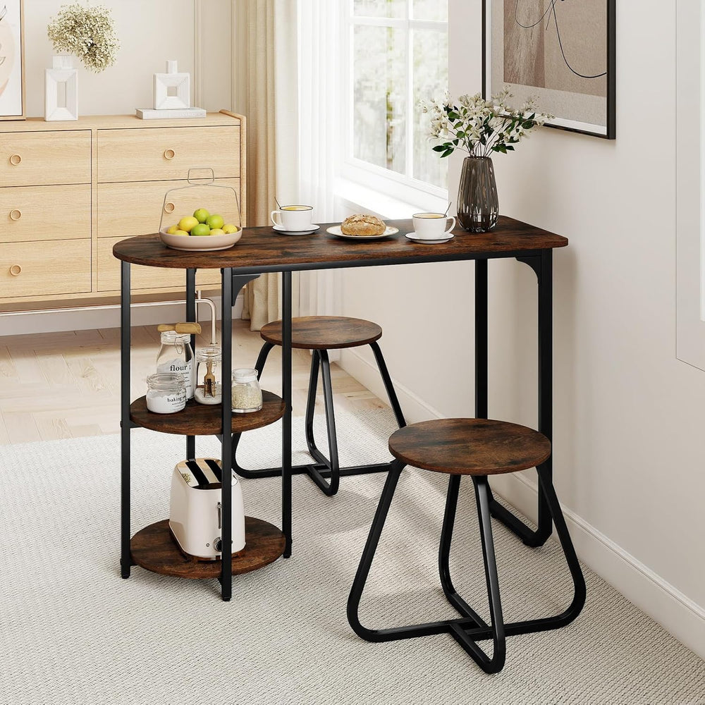 GOFLAME 3-Piece Dining Table Set, Wooden Industrial Kitchen Table and 2 Stool...