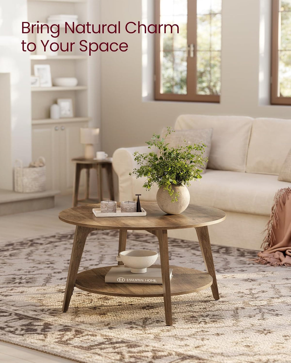 VASAGLE MAEZO Collection - Round Coffee Table, 2-Tier Center Table with Stora...