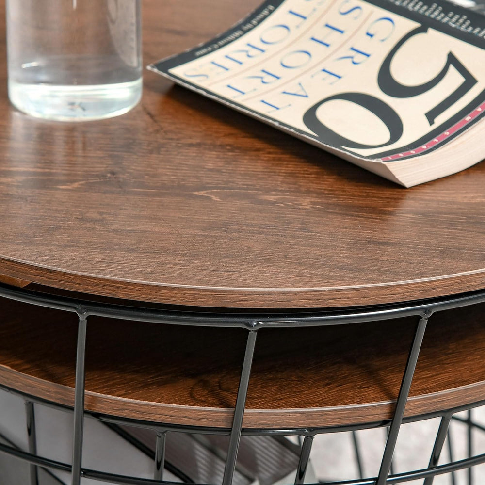 HOMCOM End Tables Set of 2, Nesting Tables with Storage Black/Brown | Round A...
