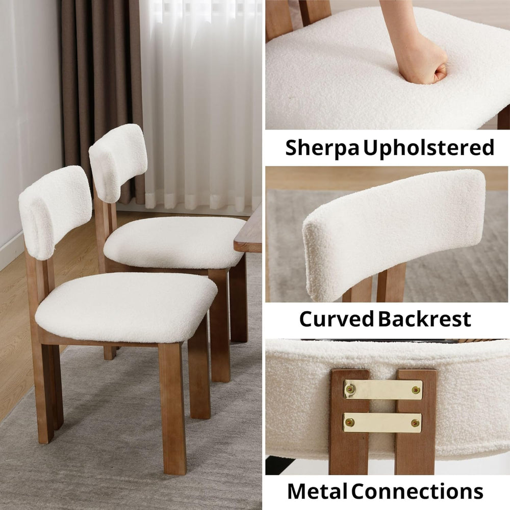 BESTANO Sherpa Boucle Wooden Dining Chairs Set of 4, Modern Farmhouse Dining ...