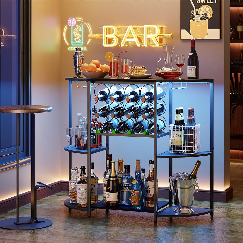 JKsmart Wine Bar Cabinet with LED Lights, Mini Wine Bar Cart with Storage and...