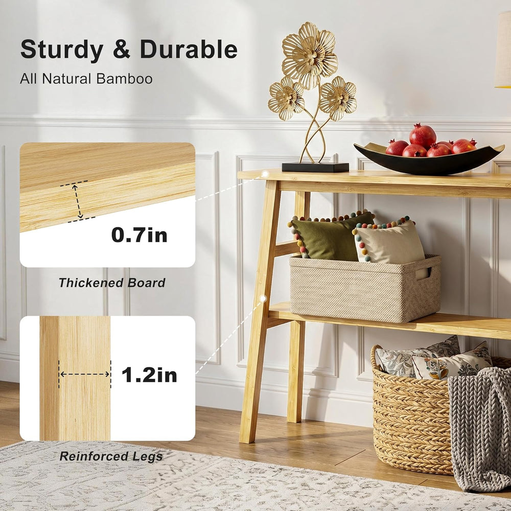 39.4" Solid Bamboo Entryway Console Table, Sofa Table Behind Couch, Narr...