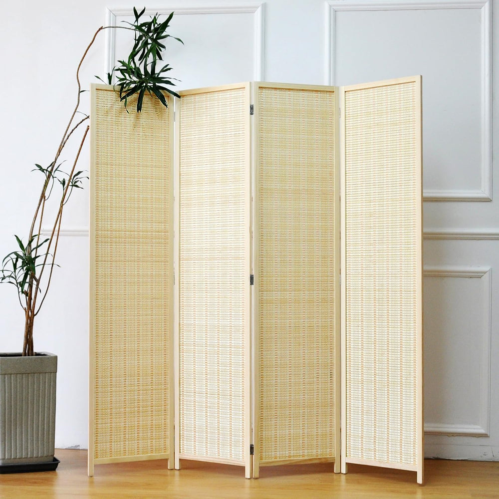 Furnnylane 4 Panel Bamboo Room Divider - 5.6 ft Tall Folding Privacy Screen, ...