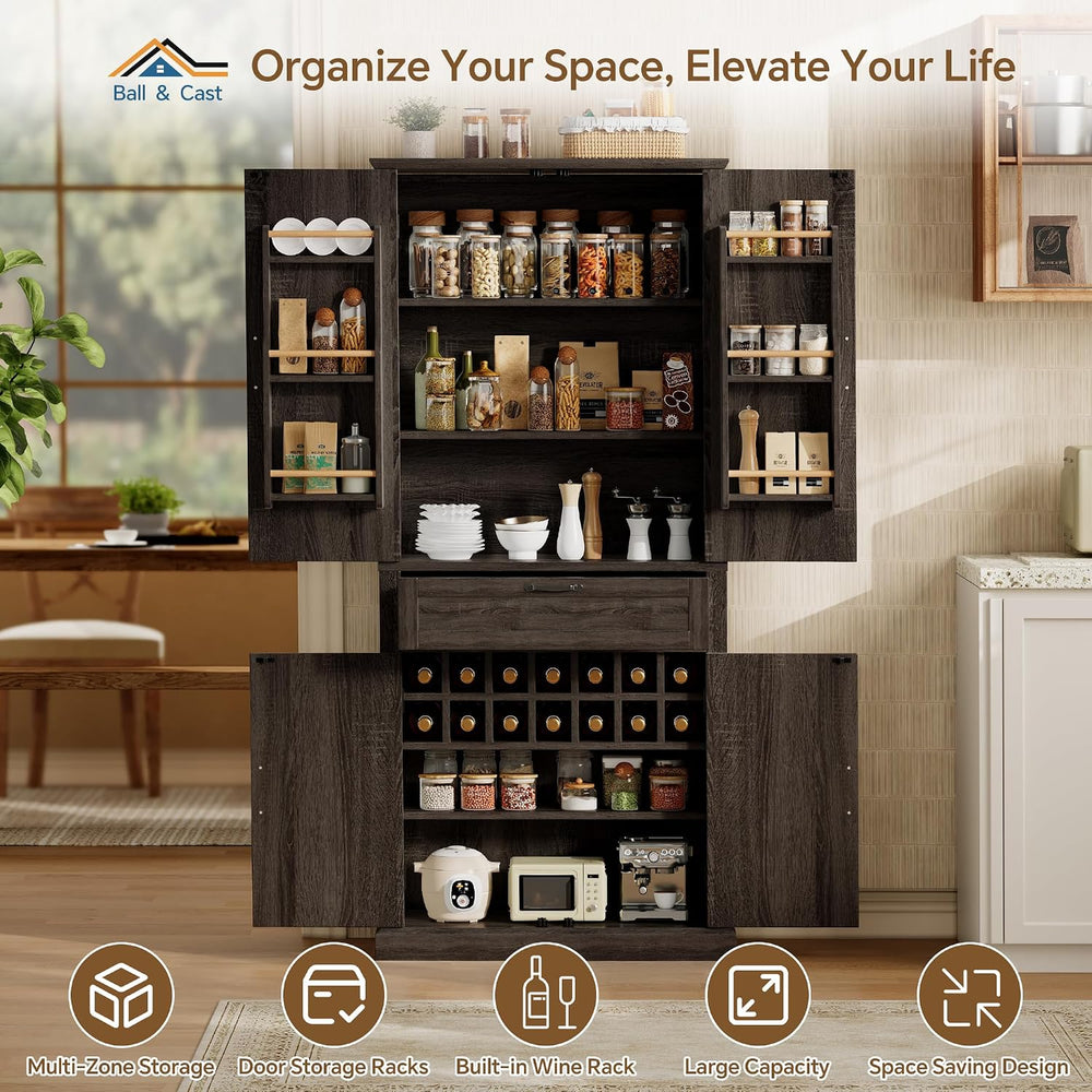 Ball & Cast Farmhouse Kitchen Pantry Cabinet, Brown, 71 Inch | Adjustable...