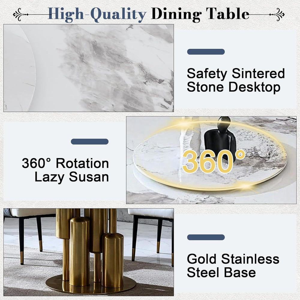 59" D Round Dining Table with 31.5" Detachable Lazy Susan, Modern S...