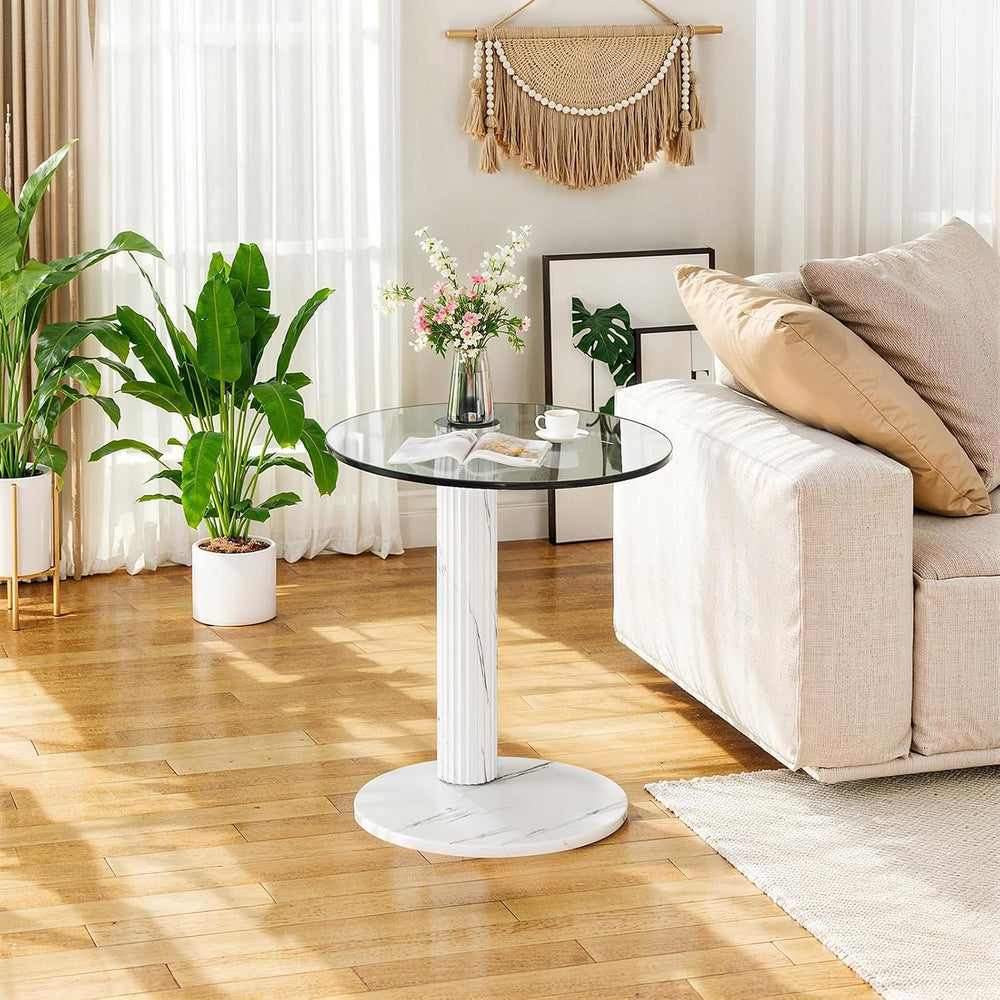 Recaceik Glass End Table, 22-Inch Round Glass Coffee Table, Modern Round Temp...