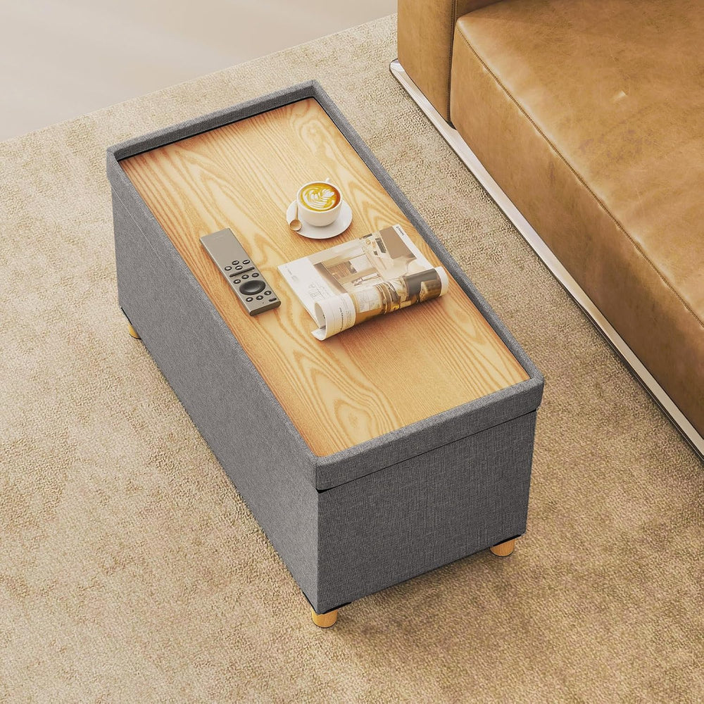 Giantex Storage Ottoman Bench with Tray Lid, Folding Linen Fabric Foot Stool ...